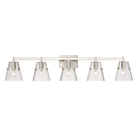 Z-Lite Analia Vanity, 5-Light, 45.75 In.W x 7.5 In.L x 9.25 In.H, Brushed Nickel/Clear Ribbed 1101-5V-BN